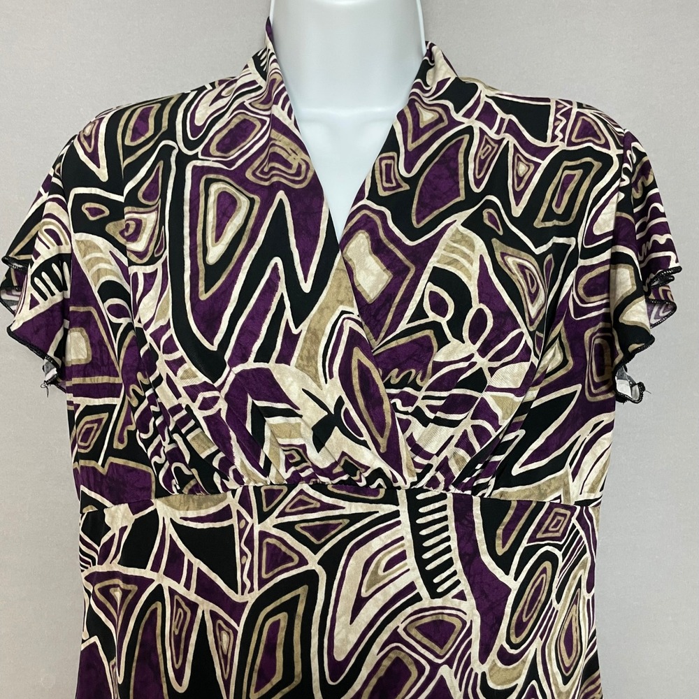 Vintage Y2K Geometric Top Abstract Print Women Size Small Purple Black Funky